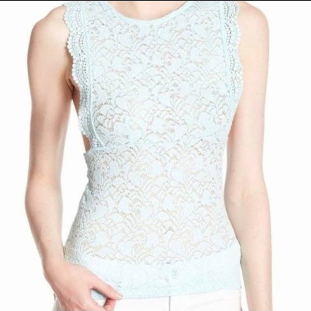 NWOT $58 Free People | Sure Thang | Sheer Lace Racerback Top in Aqua | Blue